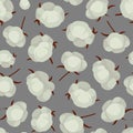 Vector seamless pattern with cotton plants; cotton bolls on gray background.